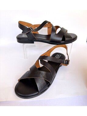 Miz Mooz Lilium Black Leather Sandals Strappy Huaraches Women Size 42